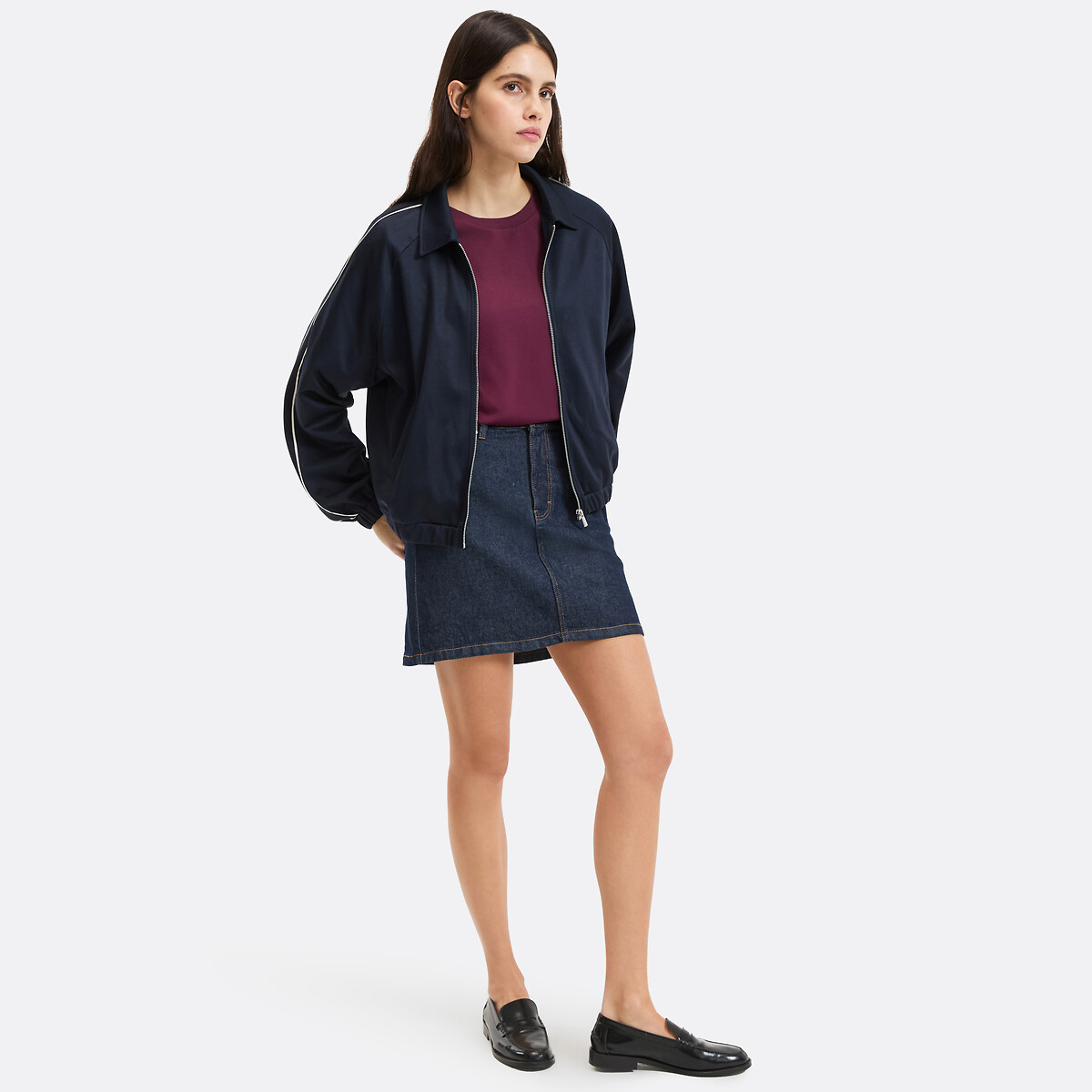 Sweat zippé, col polo bleu marine, LA REDOUTE COLLECTIONS