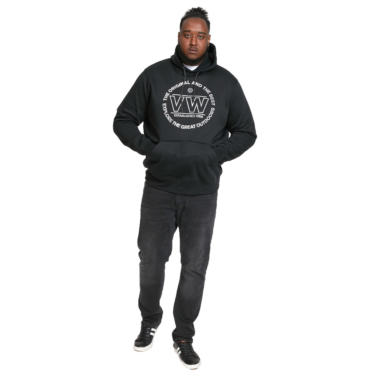 Sweat à capuche motif/style imprimé grande taille BOURTON noir, DUKE