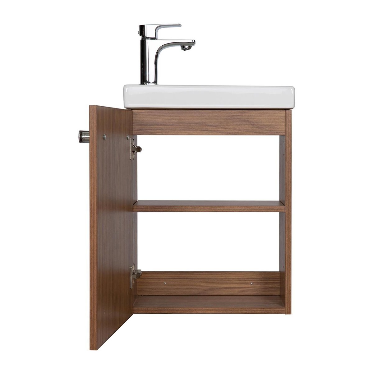 Ensemble lave-mains suspendu avec robinet noir NEVADA décor noyer, MOB IN