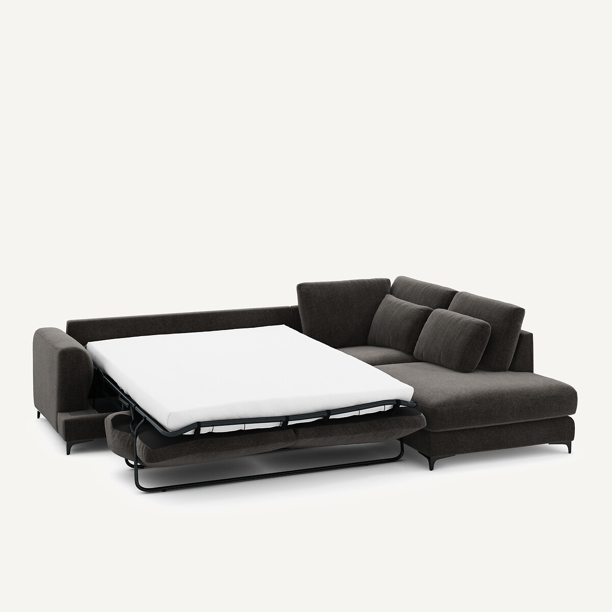 Canapé angle droit convertible, en velours chenille, Marsile basalte, AM.PM