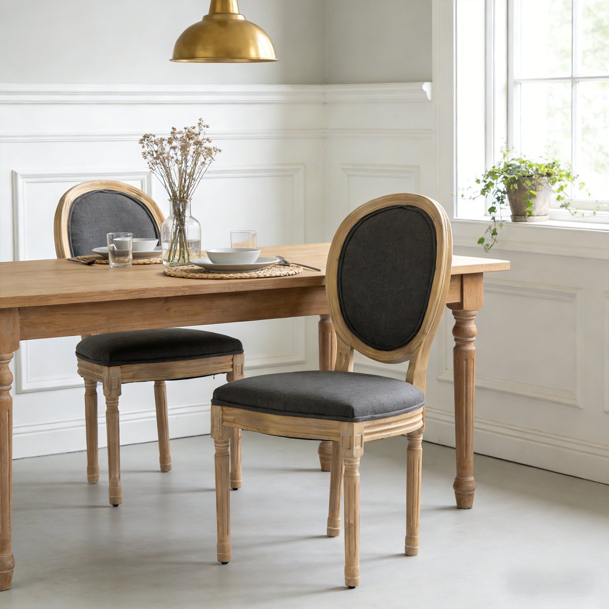 Lot de 6 chaises style classique à dossier ovale, KOAFAB gris foncé, MEUBLES COSY
