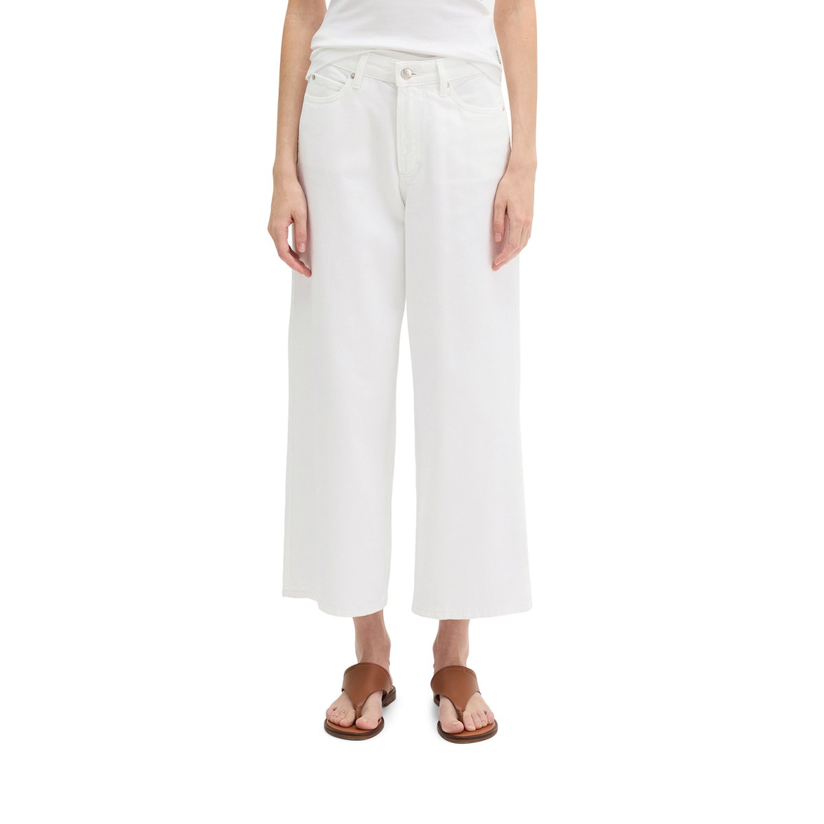 Jeans modèle Tolva large culotte en mélange de coton organique et de lyocell blanc, MARC O'POLO