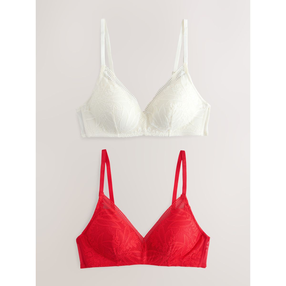 Soutien-gorge à détail en dentelle, lot de 2 rouge/crème, NEXT