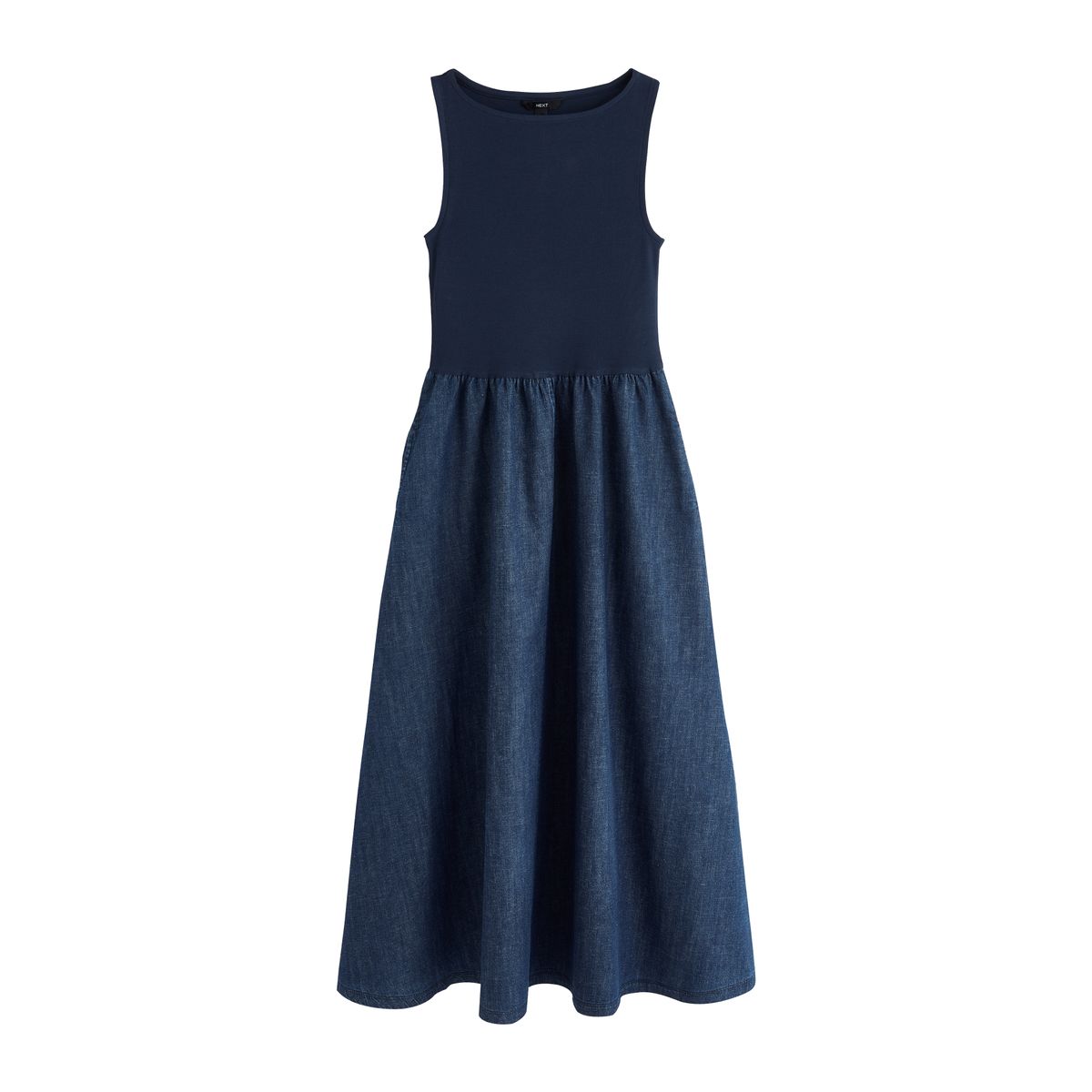 Robe longue sans manches en jersey mélangé délavage bleu, NEXT