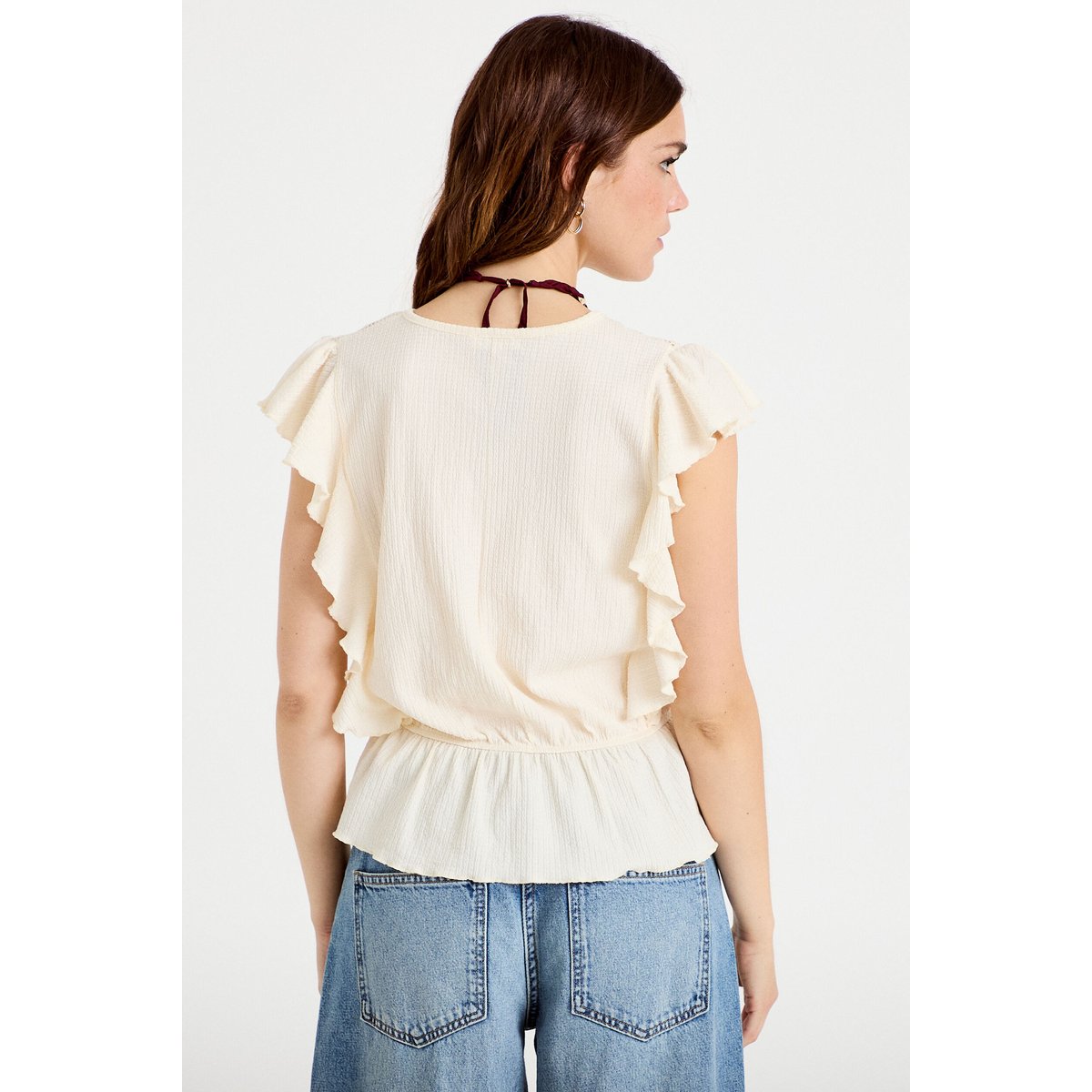 Blouse col rond manches courtes dentelle ecru, CACHE CACHE