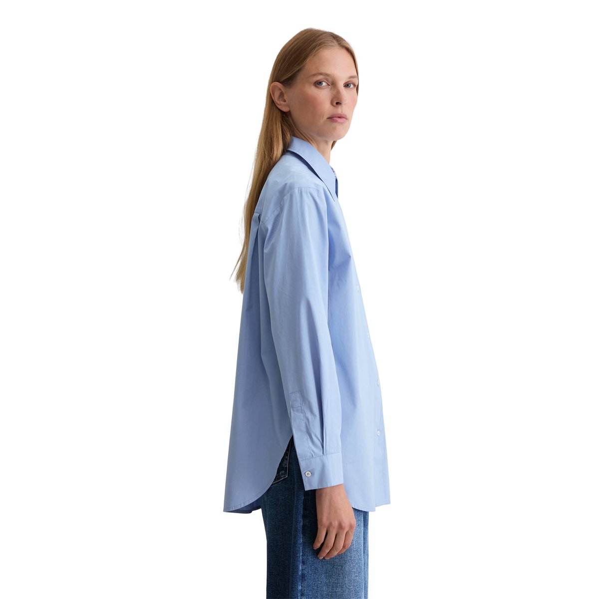 Blouse boyfriend en popeline de coton premium bleu clair, MARC O'POLO