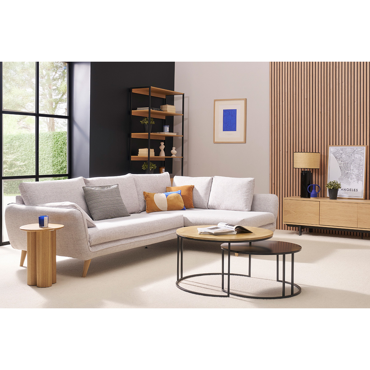 Tables basses gigognes rondes design TAHL (lot de 2) bois clair / noir, MILIBOO