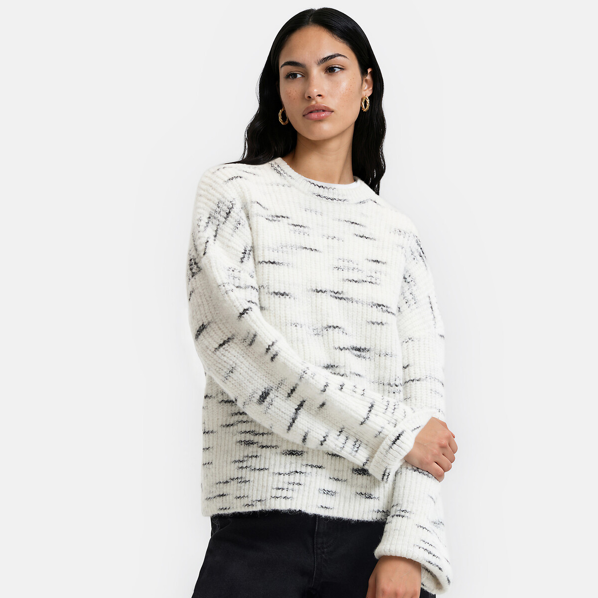 Pull oversize, col rond, effet flammé ecru chiné, LA REDOUTE COLLECTIONS