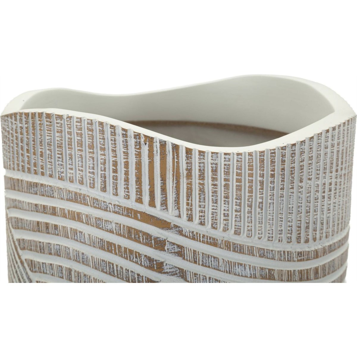 Vase sculpté inspiration veinage bois MODERN blanc patiné, RECOLLECTION