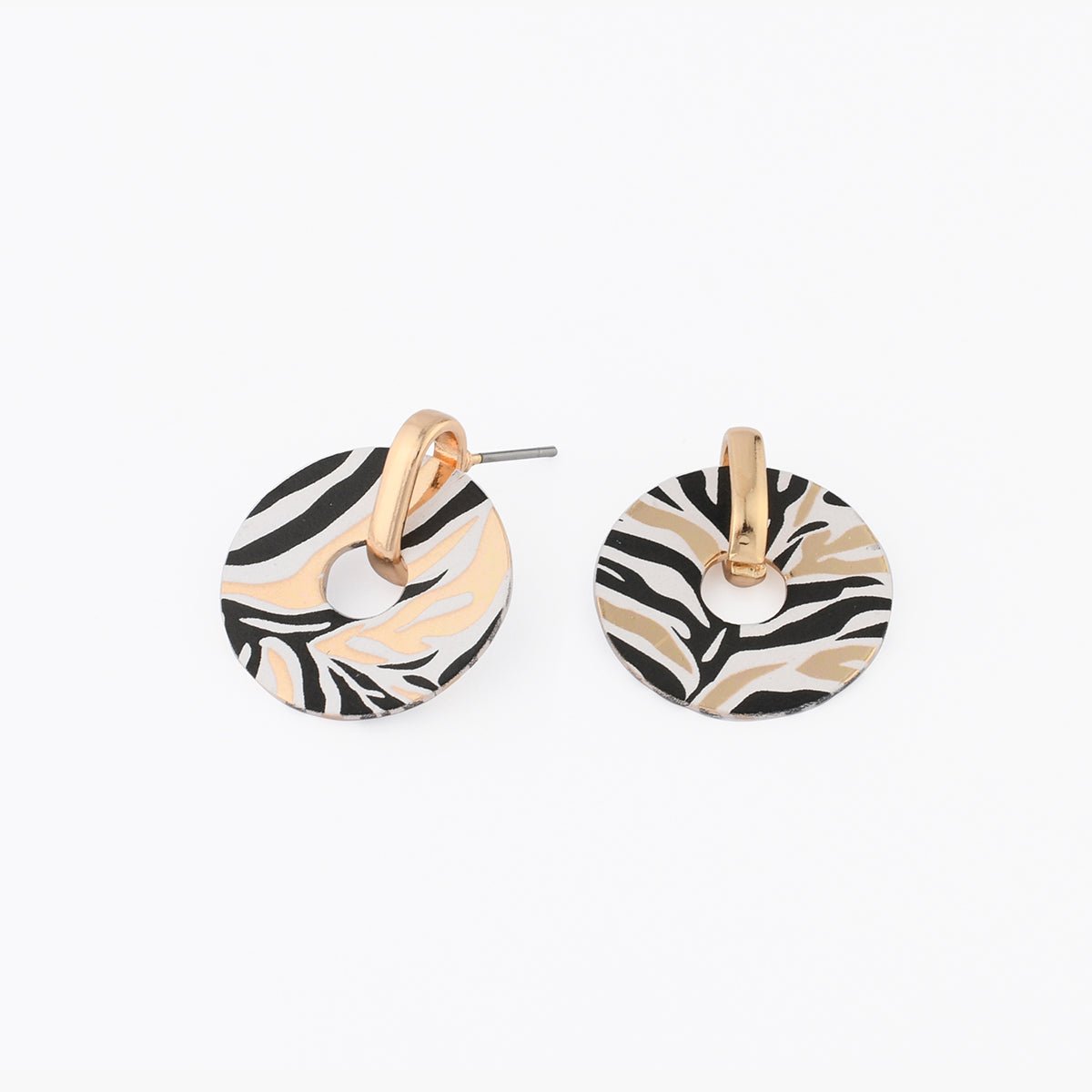 Boucles d'oreilles rondes Balagane imprimé zèbre doré, BALABOOSTE