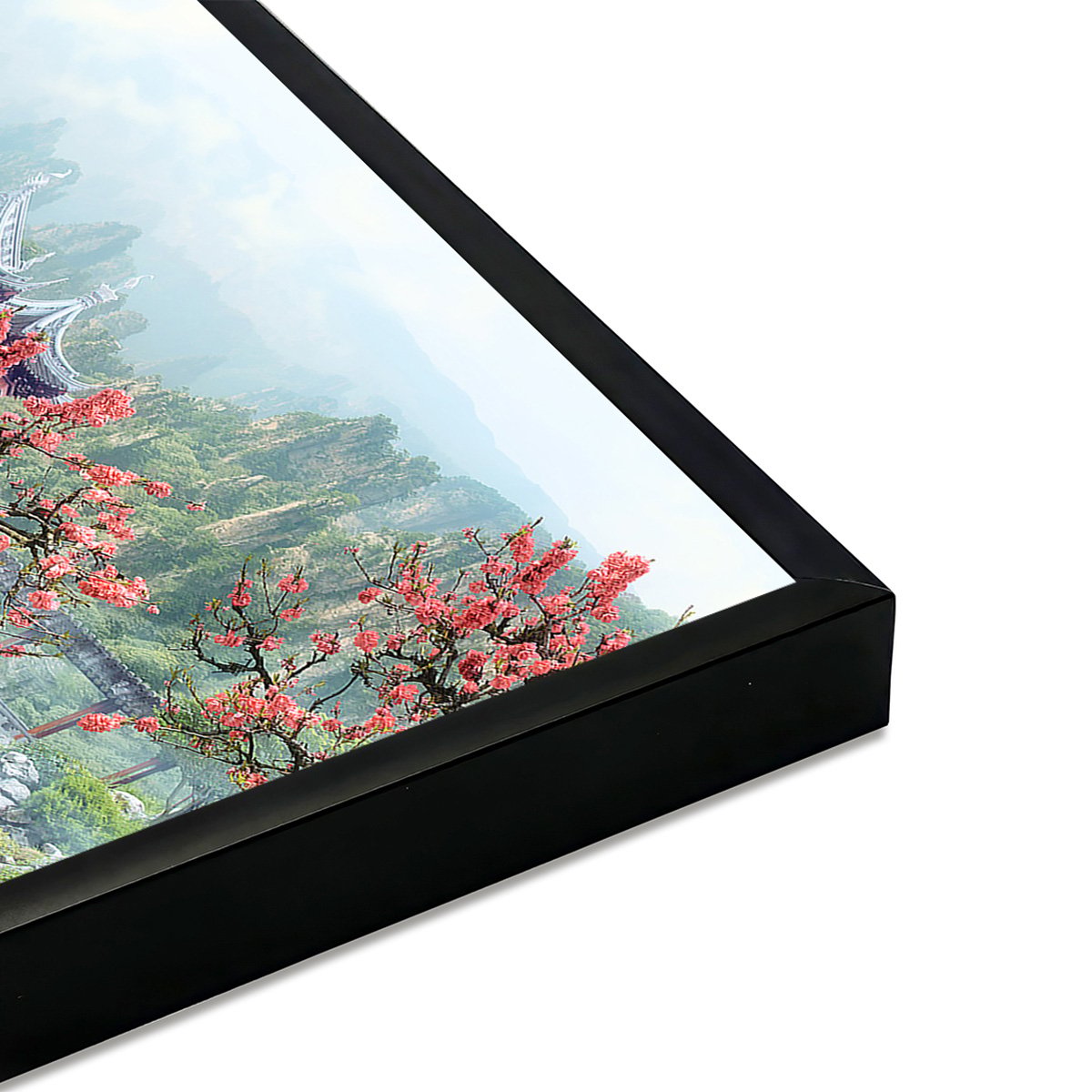 Affiche encadrée jardin japonais pagode affiche + cadre en métal - noir, HEXOA