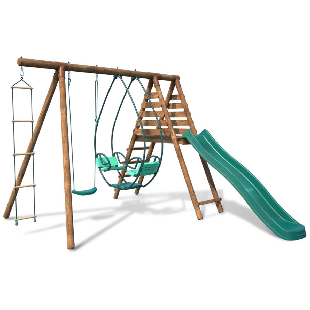 Portique en bois rond 3 agrès et toboggan LAVANDE marron, SOULET