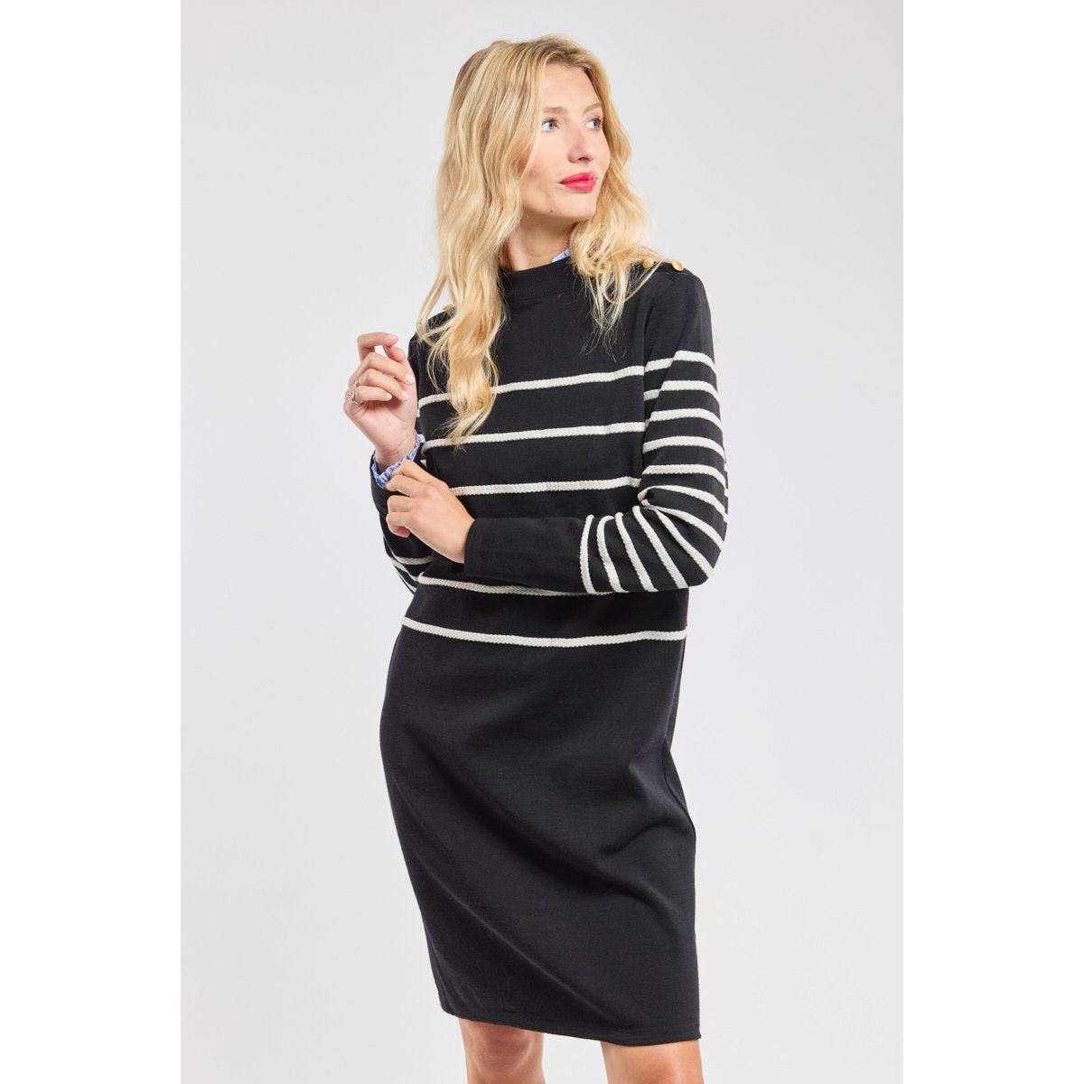 Robe pull rayée en laine noir/nature, ARMOR-LUX