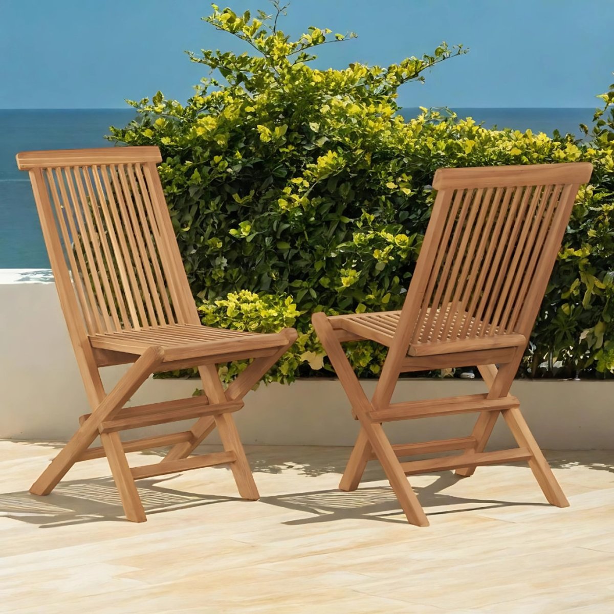 Ensemble de 2 chaises pliantes en teck massif Audrey naturel, WANDA COLLECTION