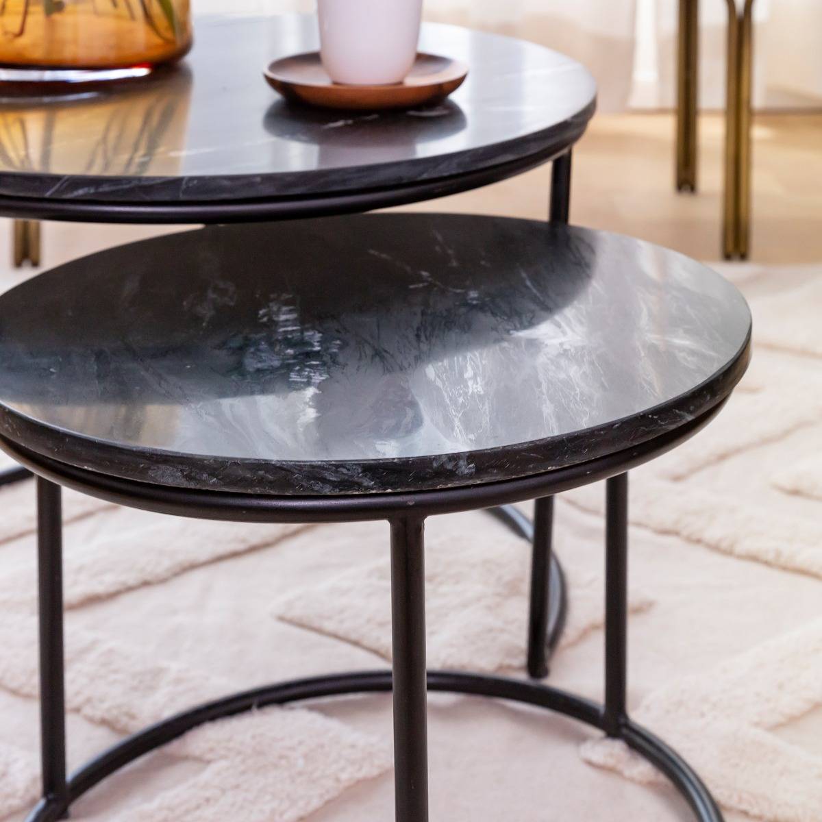 Table basse gigogne en marbre ronde JOE noir, MADE IN MEUBLES 
