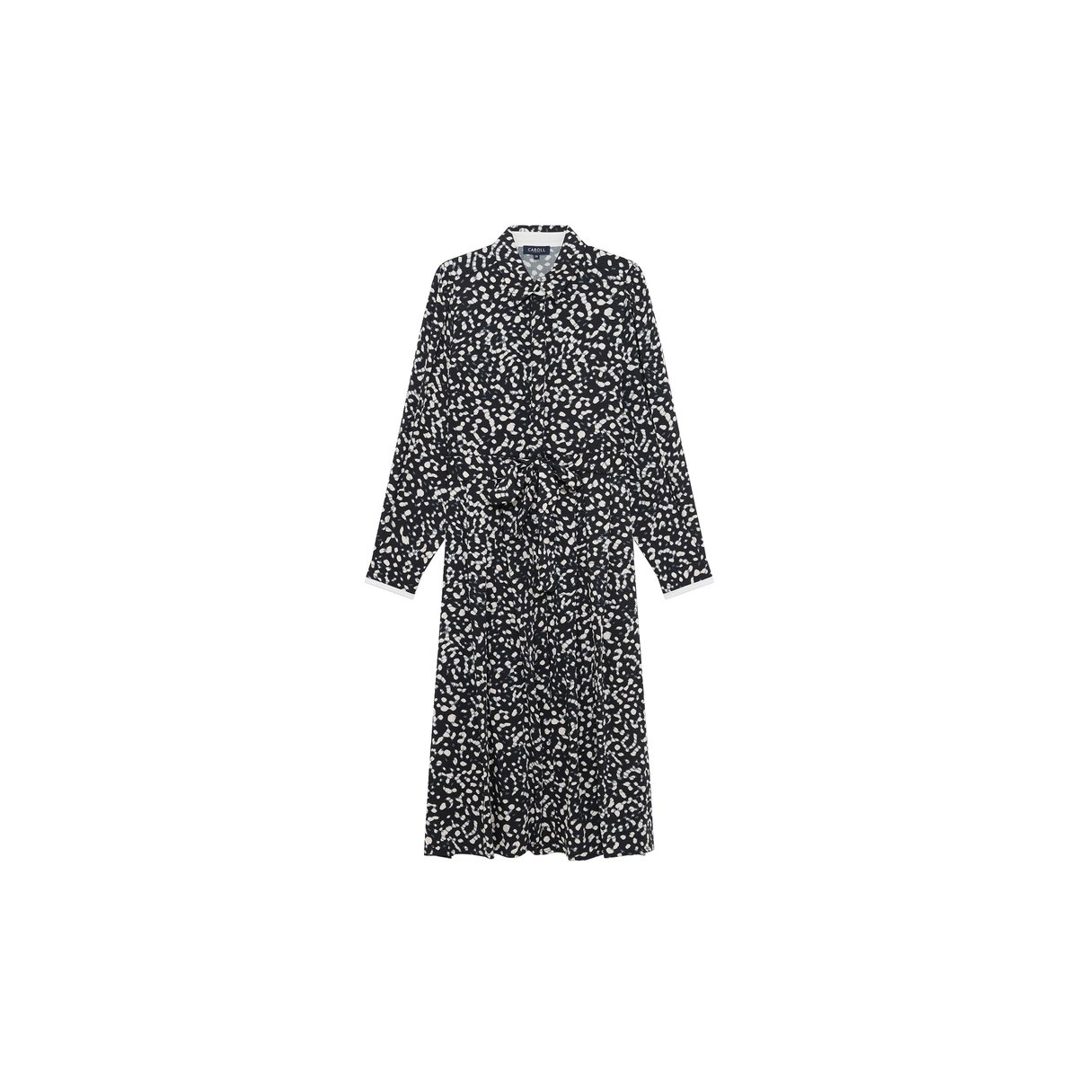Robe évasée col chemise RILESTA noir, CAROLL
