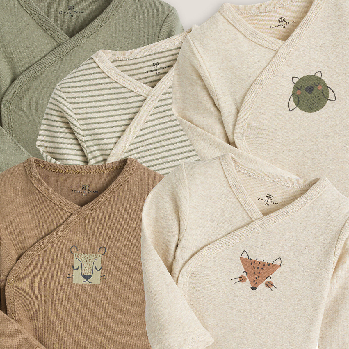 Lot de 5 bodies naissance coton bio assortis, LA REDOUTE COLLECTIONS