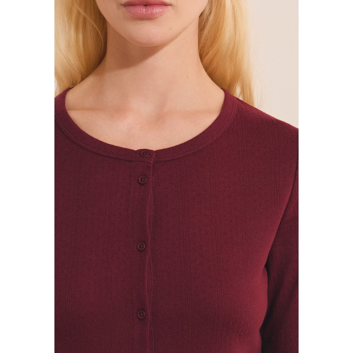 T-shirt manches longues avec boutons BAYALINE grenadine, ETAM