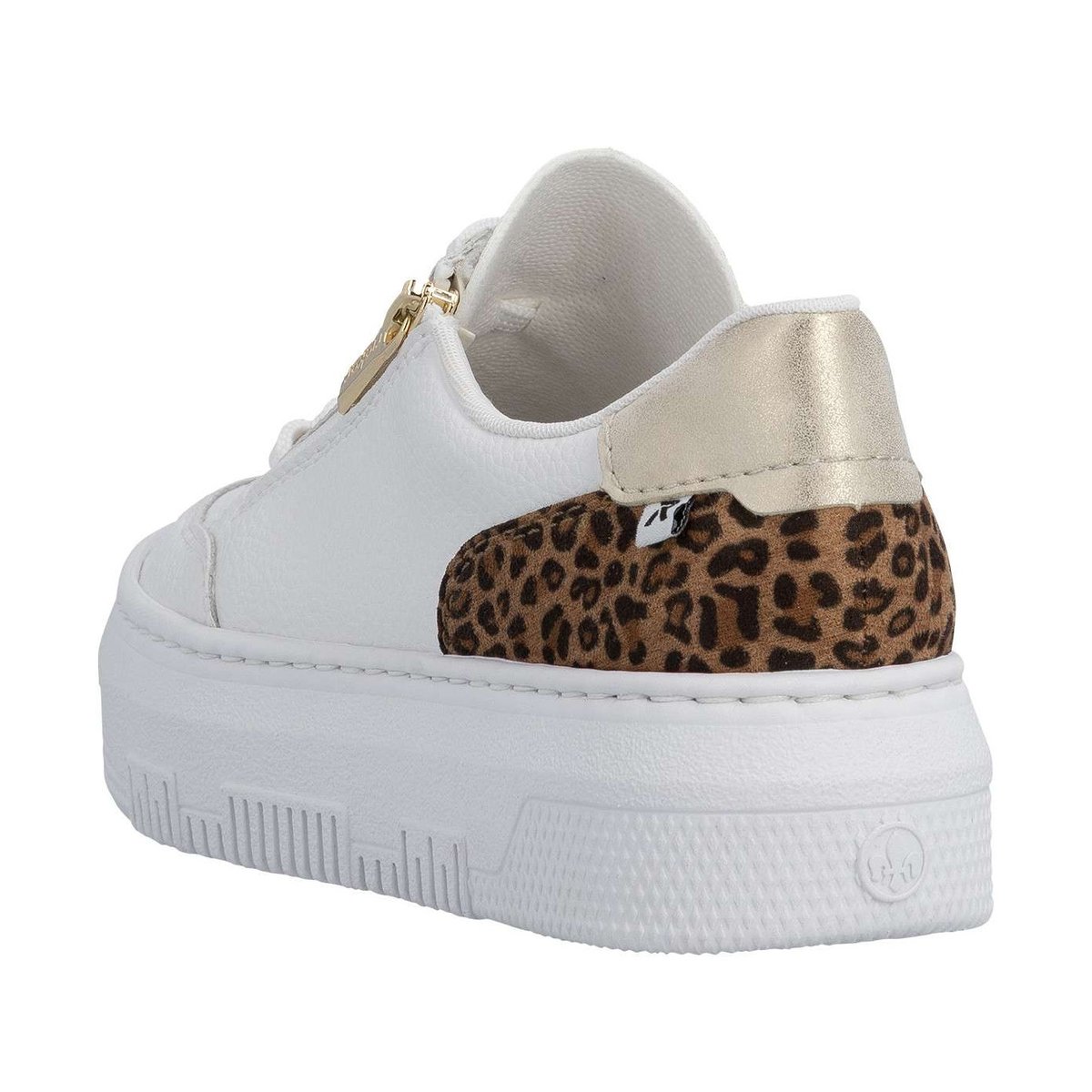 Tennis en cuir blanches à talon plat avec des lacets et un zip latéral blanc, RIEKER