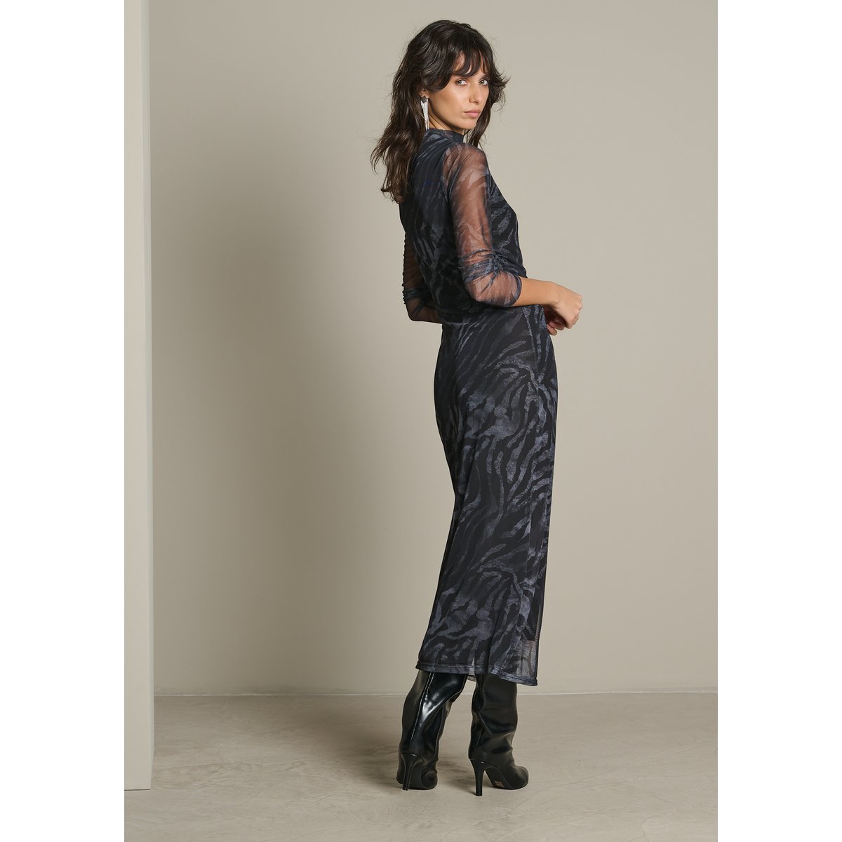 Robe longue en tulle imprimé noir, LOLALIZA