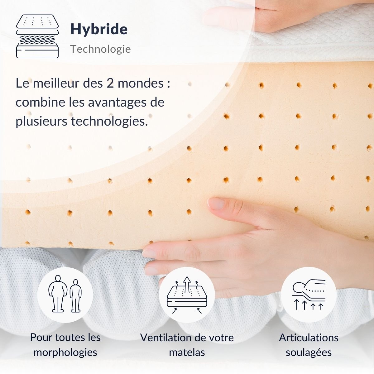Matelas Hybride 32 cm CHAMBORD - 180x200 cm blanc, BELLECOUR