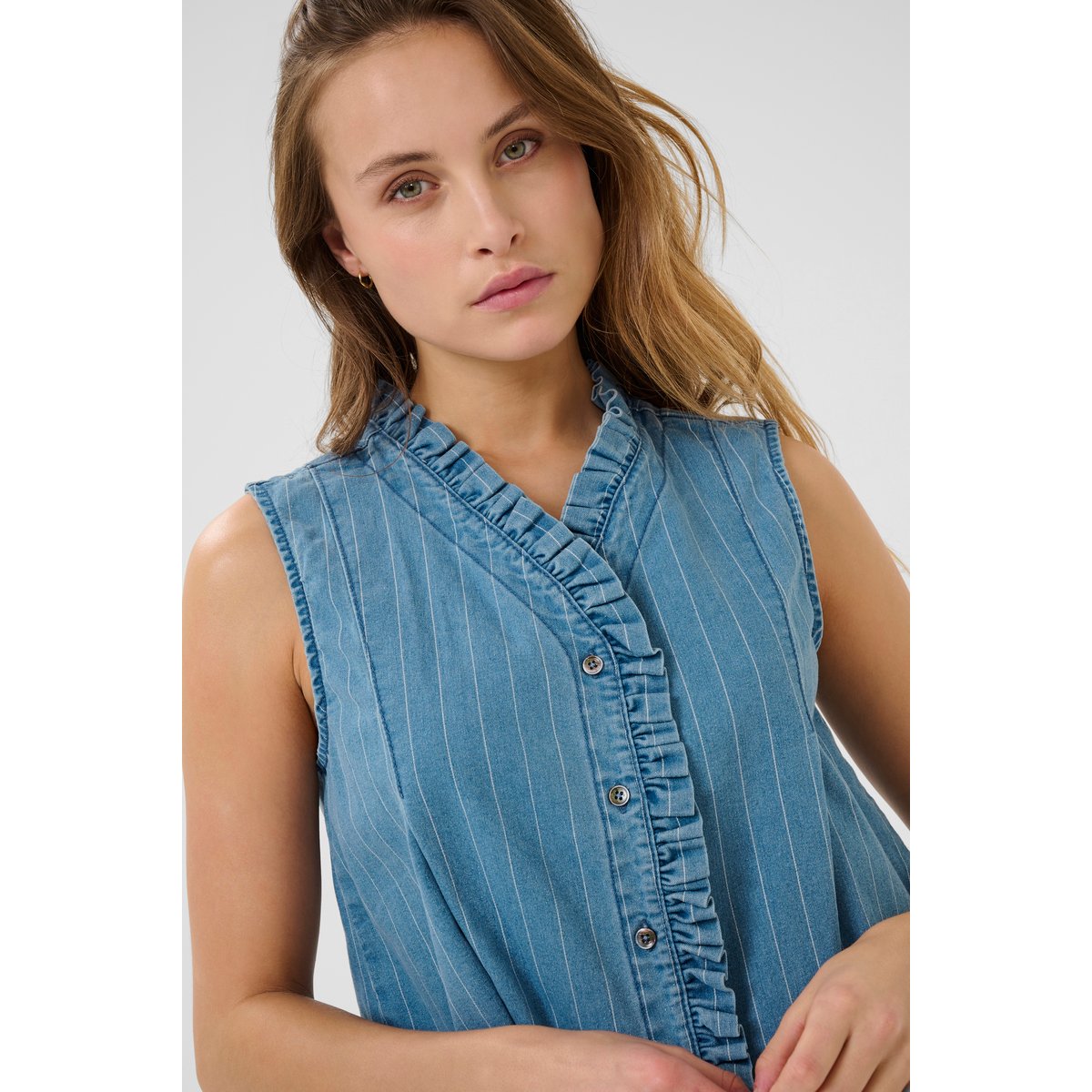 Short sleeved shirt bleu light blue denim, CULTURE