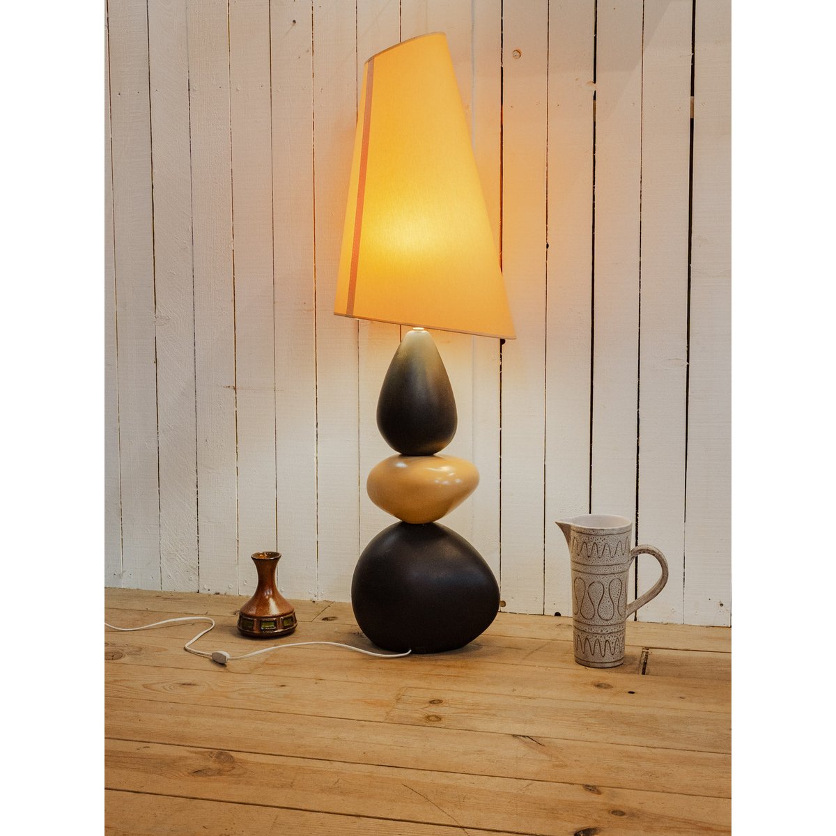 Grande lampe à poser noir et beige Julia N°1132 - Bon état noir, DEBONGOUT