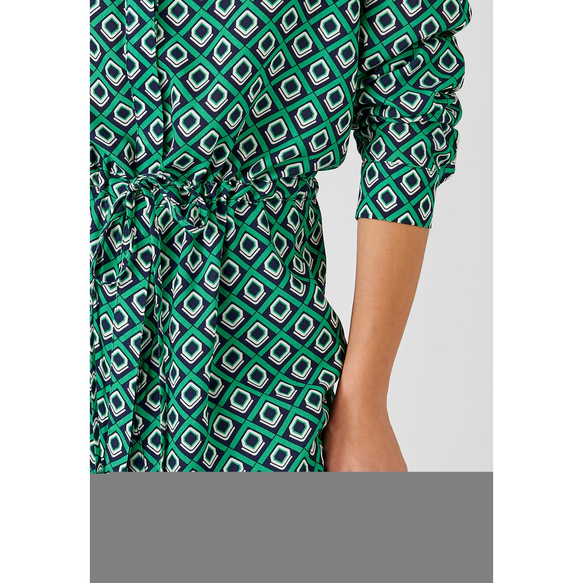 Chemisier-tunique à ceinture fibres viscose vert graphique, DAMART