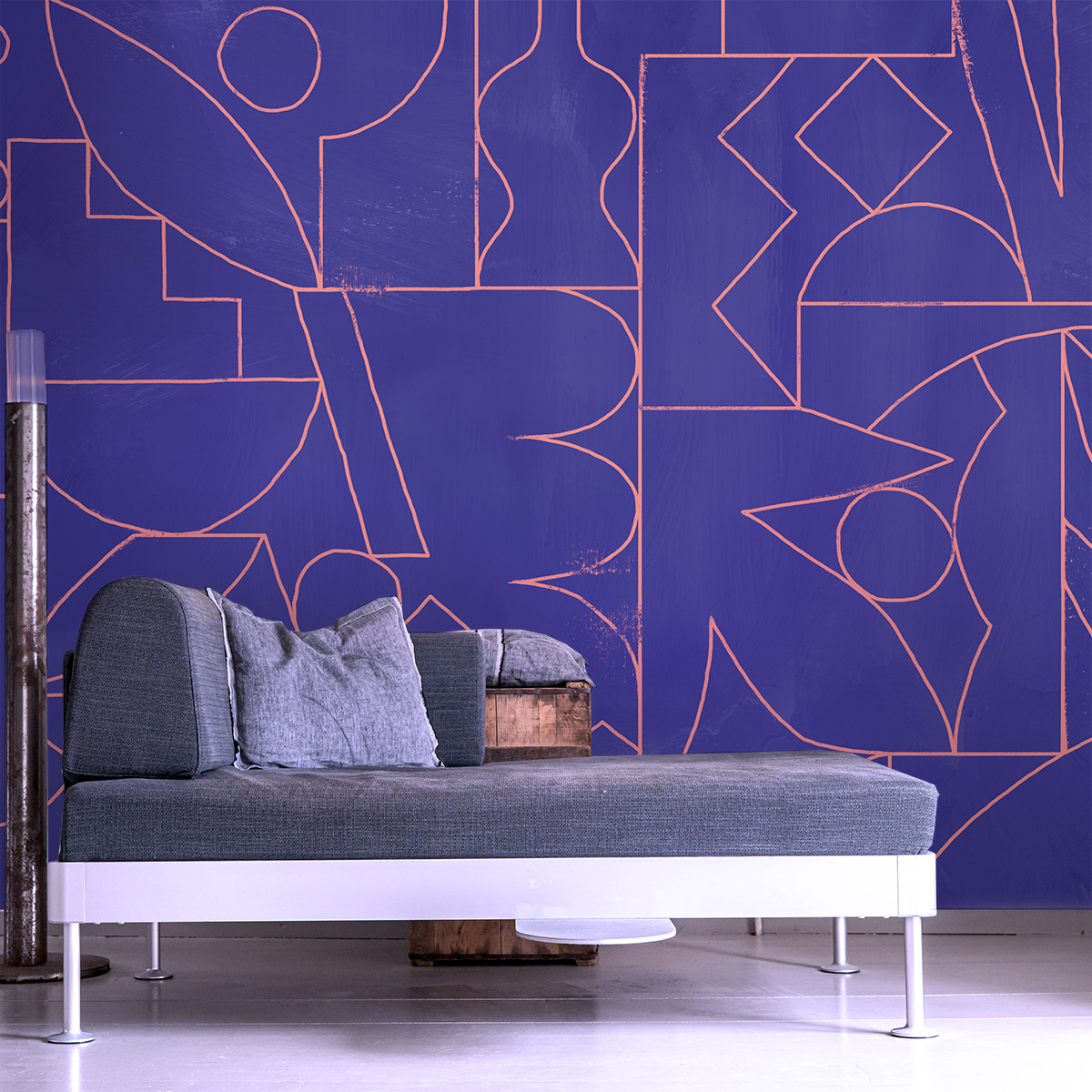 Papier peint panoramique Fragments, Jaune 340 x 250cm bleu, ACTE DECO