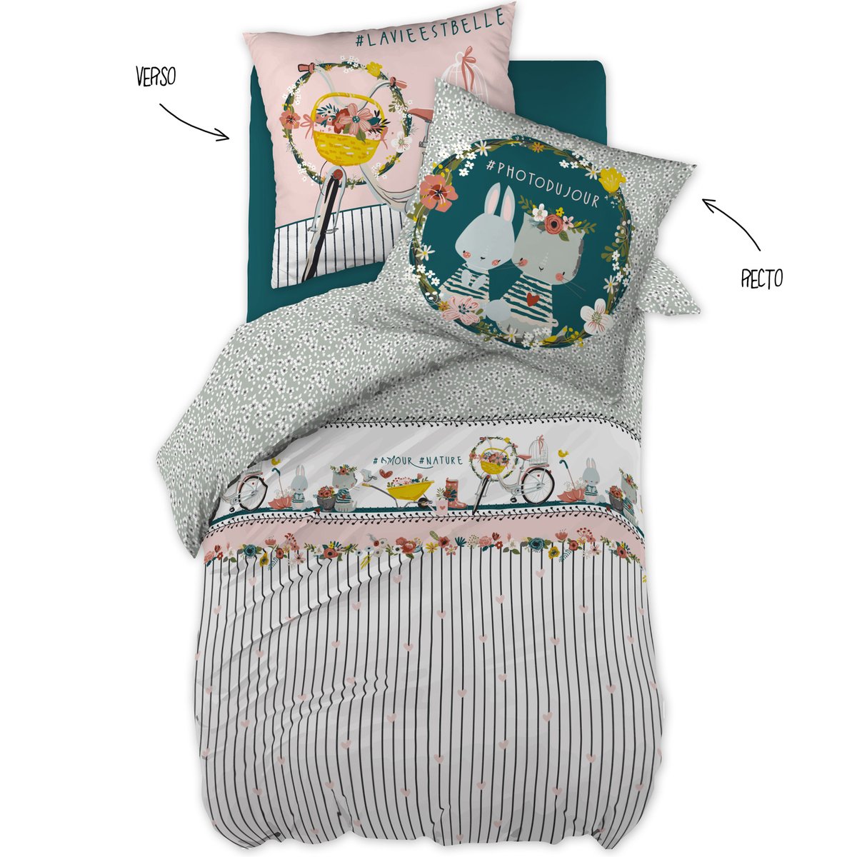 Parure Housse de couette Joli Lapin vert, EDEN