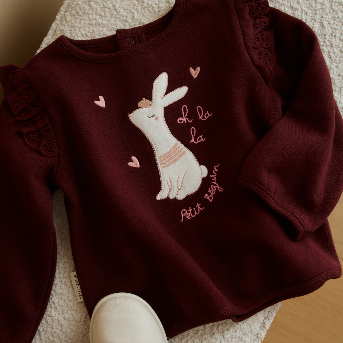 Sweat-shirt bébé en molleton Aimée bordeaux, PETIT BEGUIN