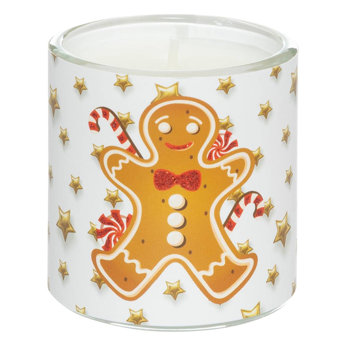 Lot de 6 bougies parfumées 40 gr avec pot verre imprimé pain d'épice rouge, FEERIC LIGHTS & CHRISTMAS