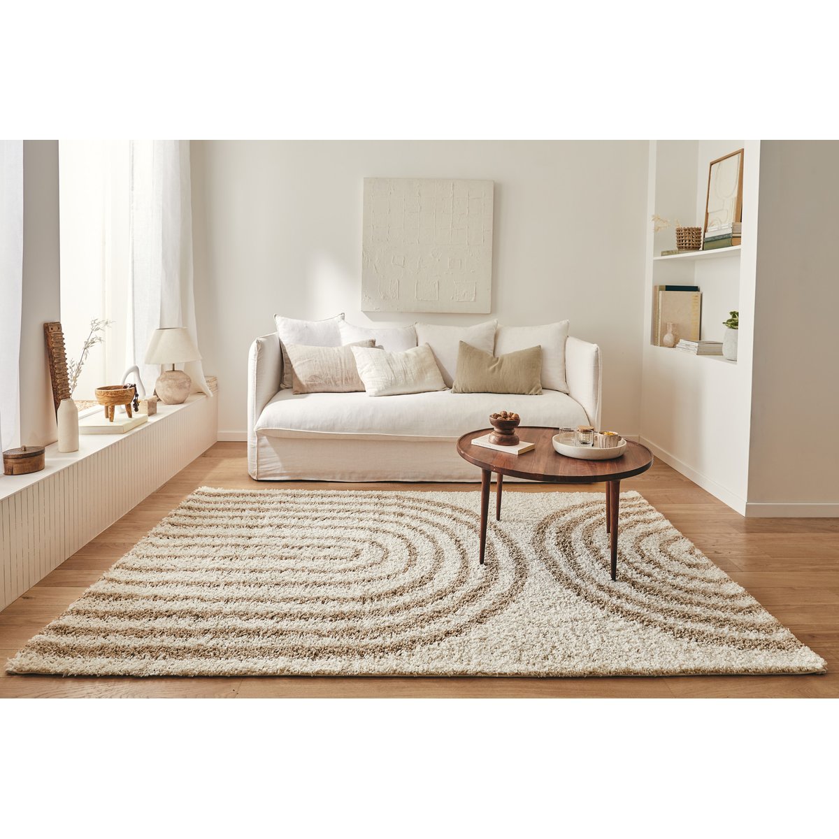 Tapis poils longs shaggy OLYMPE beige arc en ciel, NAZAR RUGS
