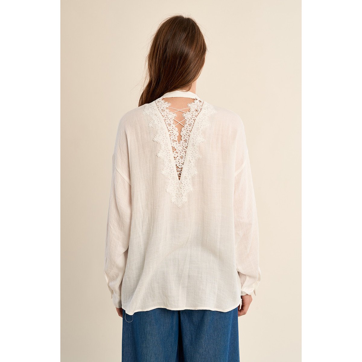Chemise col mao, ouverte dans le dos blanc, MOLLY BRACKEN