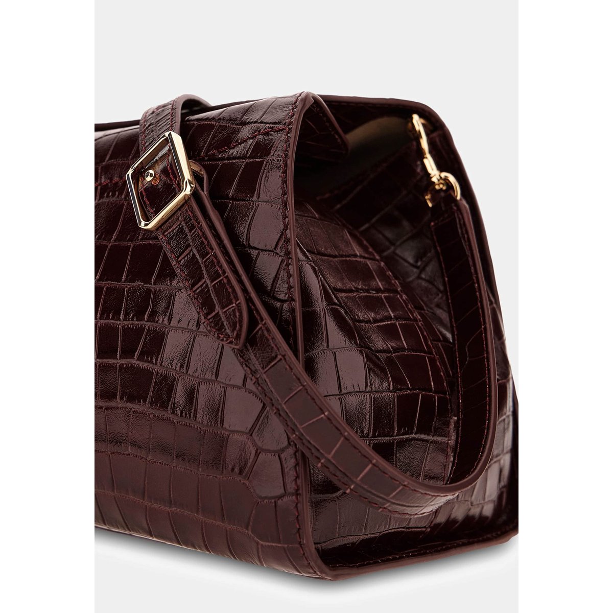 Sac Bandoulière En Cuir Véritable Leonie bordeaux, GUESS
