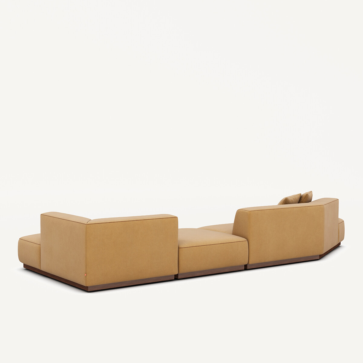 Canapé d'angle droit ouvert avec repose-pieds en velours de lin, JACOPO caramel, AM.PM