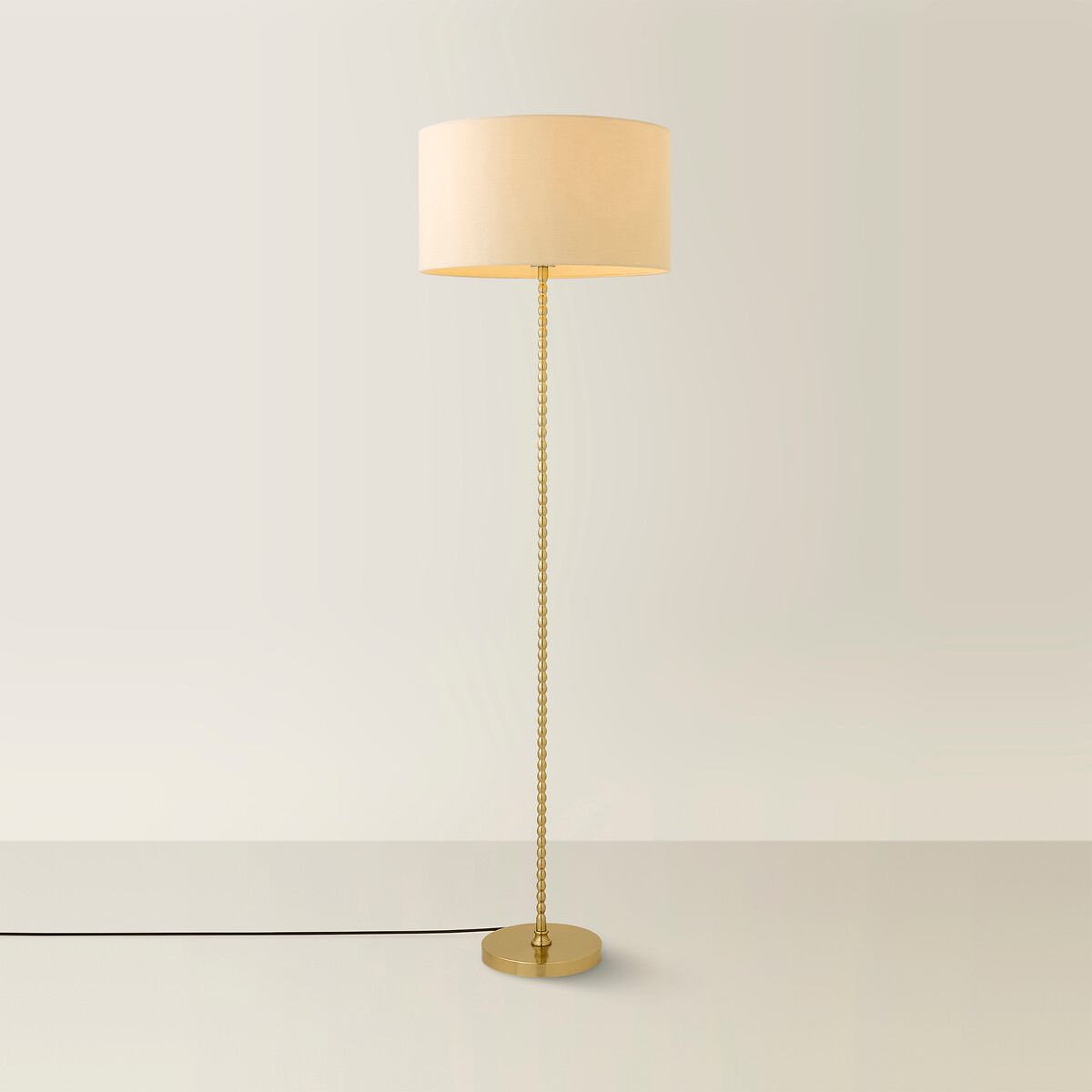 Max Bobble Floor Lamp with Fabric Drum Shade in Matte Black natural, SO'HOME