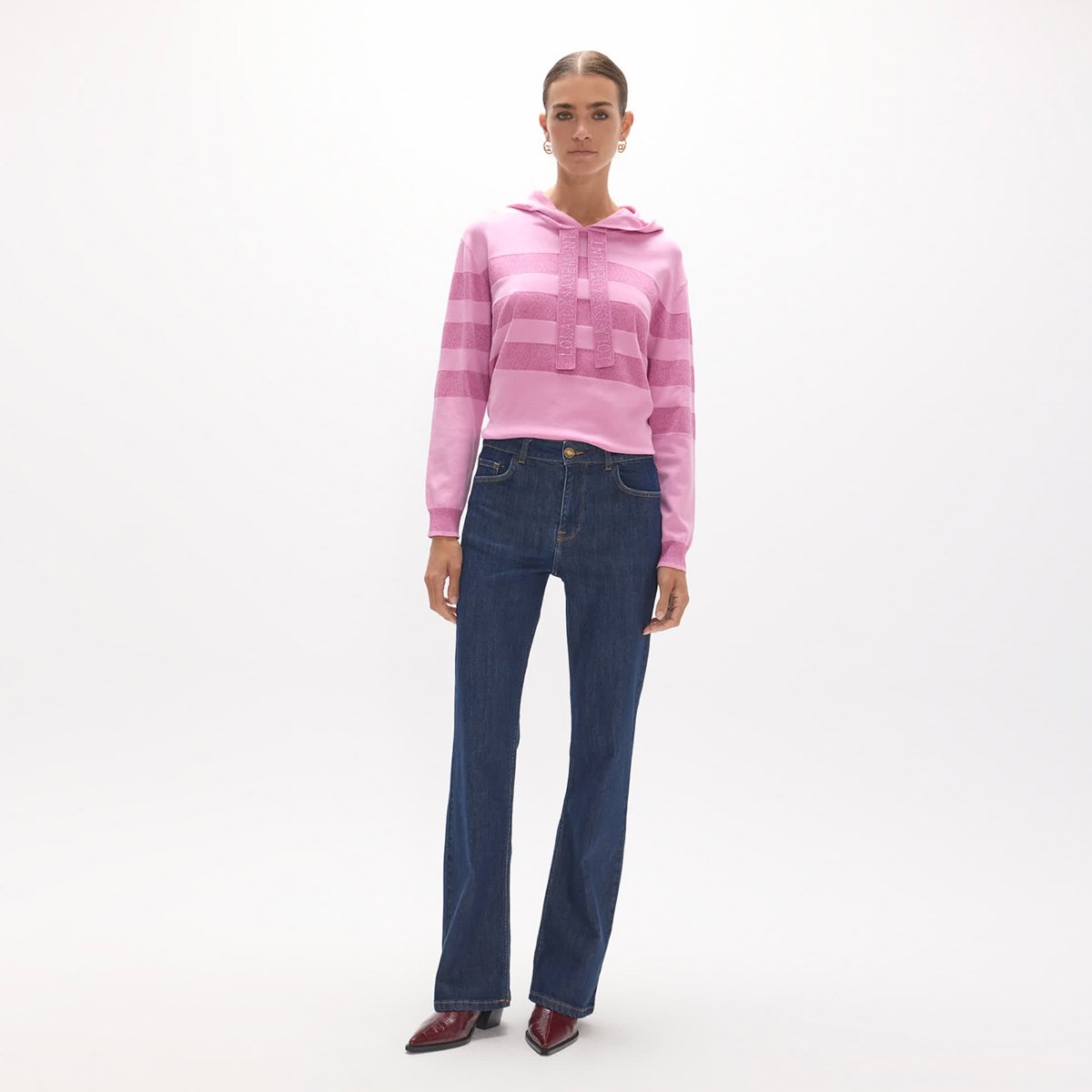 Jean bootcut à logo brodé en arrière denim bleu foncé, LOLA CASADEMUNT
