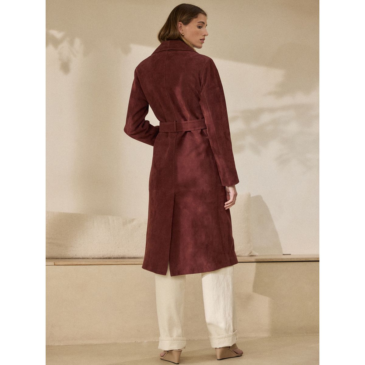 Trench en daim à ceinture marron fauve, NEXT