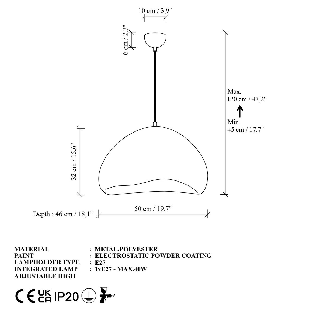 Grande suspension blanche design organique 50 cm NOXIS blanc, PIER IMPORT