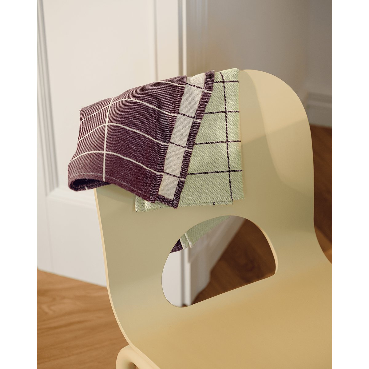 Lot de 2 torchons Laro - coton 100% lime & burgundy, NOO.MA