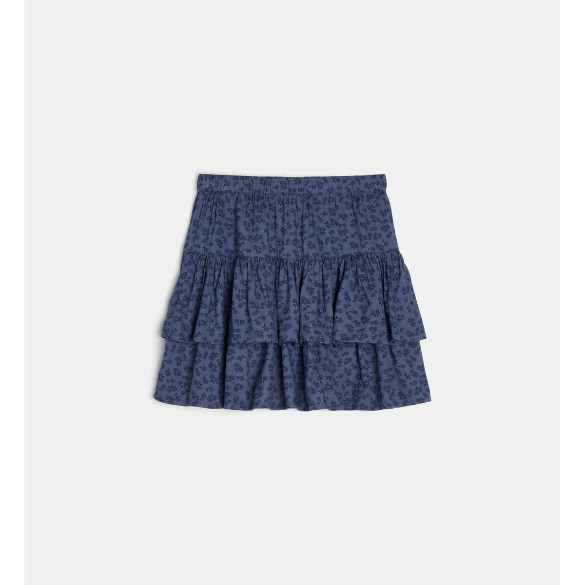 Jupe volantée toleil à motif floral bleu, CADET ROUSSELLE