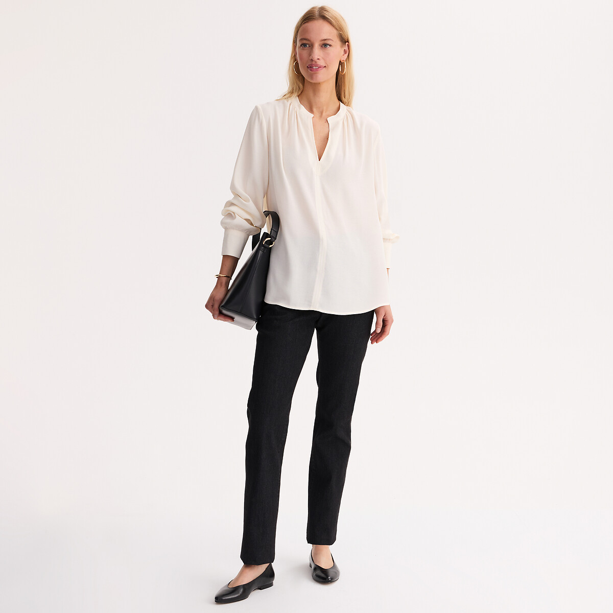 Blouse col V manches longues ecru, ANNE WEYBURN