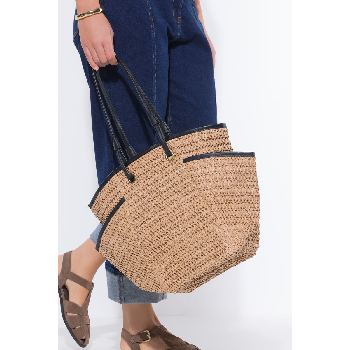 Cabas en paille beige, ULLA POPKEN