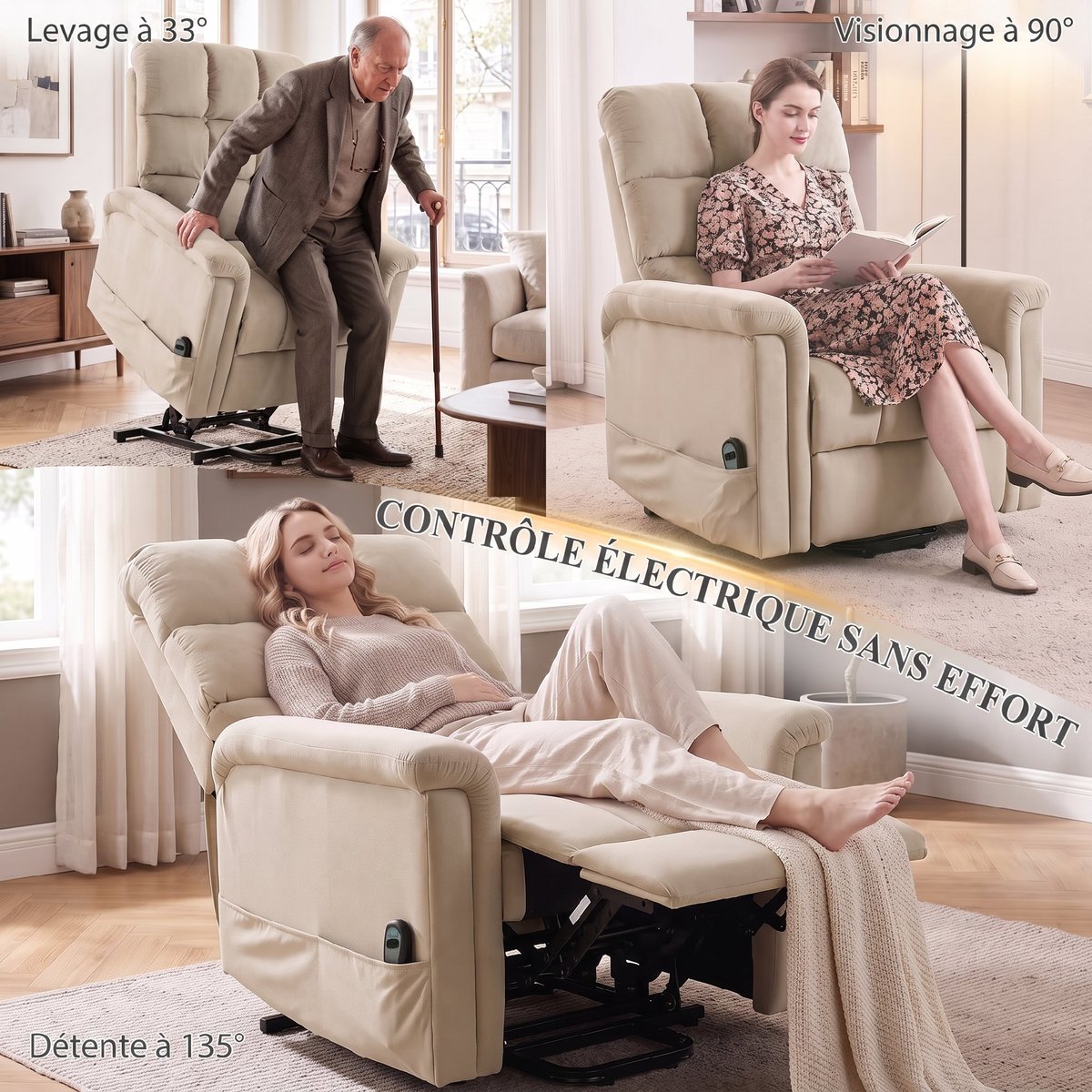 Fauteuil releveur électrique Velours (100 % marron, HOMCOM