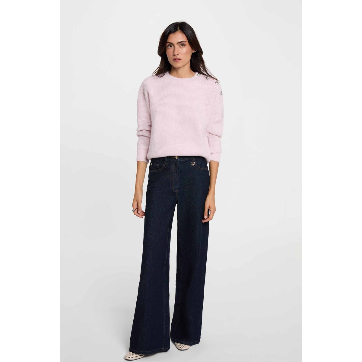Pull épais métallisé rose pastel, MORGAN