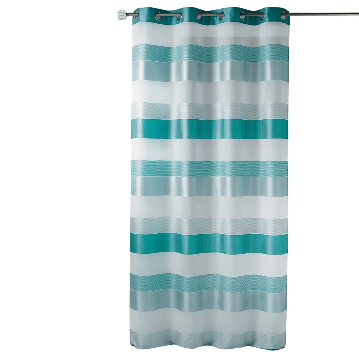 Voilage à rayures horizontales tissées et bandes en satin bleu azur, HOME MAISON