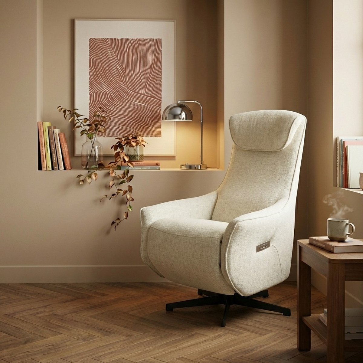 Fauteuil relax électrique tissu COCHYRE beige, BAÏTA