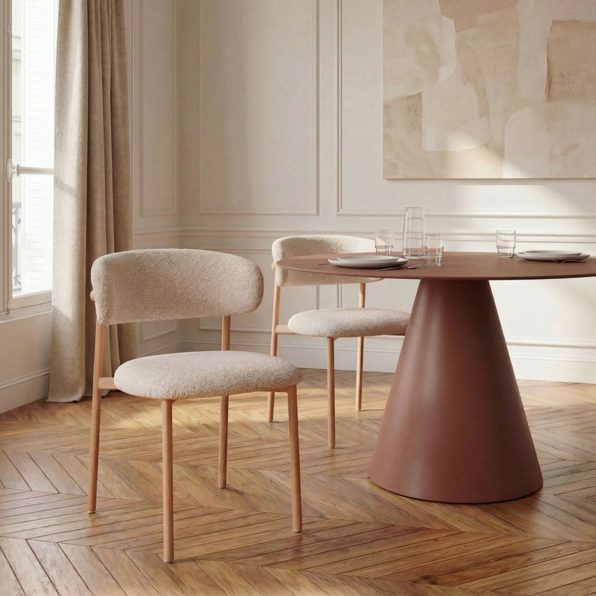 Lot de 2 chaises en tissu pieds effet bois clair- ARIA beige, DRAWER
