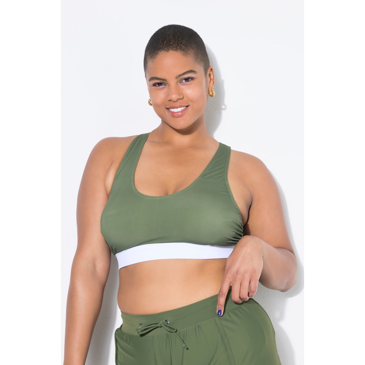 Haut de bikini, bonnets souples, dos nageur olive verte, STUDIO UNTOLD